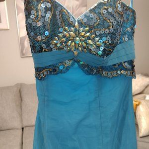 Cire': Turquoise Strapless Mermaid Prom Dress with Corset Back